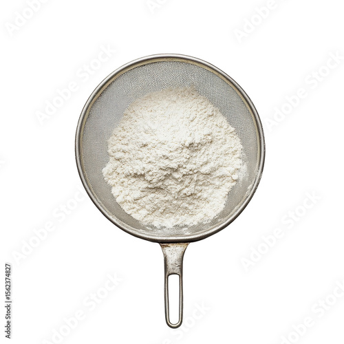 Strainer filled with flour on a Transparent background demonstrating baking preparation techniques, Strainer With Flour, PNG background