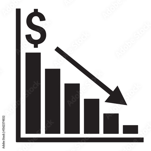 Silhouette of bar graph showing the fall of the US Dollar, decline in American currency value, economic downturn, depreciation concept — The Fall of the US Dollar
