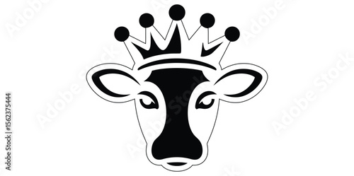 Cow logo, Cow icon, Cow vector, Cow symbol,Cow head with crown logo design vector illustration.Cow head. Logo. Farm animal on white background. 