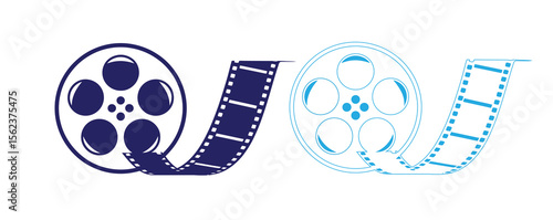 Film reel movie icon. Old retro reel with film strip on white background. Vector illustration isolated.Film reel movie icon. Vector isolated icon.movie reel icon in vintage style on white background. 