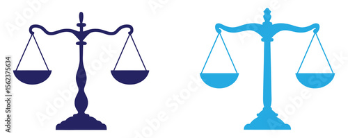Scale icon set in line and flat style. Justice scales icon or risk evaluation symbol on white background.Balance scale icon set in thin line. vector illustrations for web.