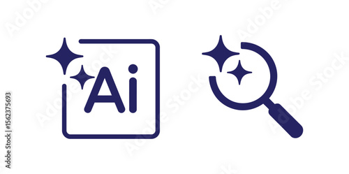 Artificial intelligence text symbol with twinkling stars. Ai black silhouette modern web icon.Abstract AI logo set with sleek black gradient, clean typography, 