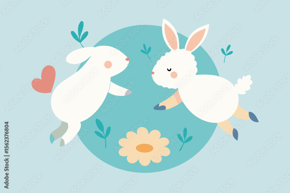 Obraz premium create a bunny and a lamb dancing in a circle of Easter poster