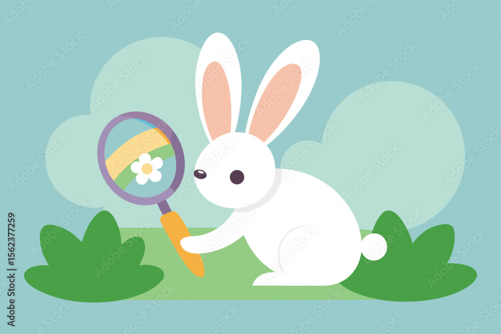 Obraz premium create a bunny peeking through a magnifying glass Easter poster