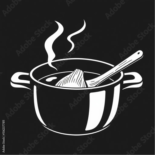 A wooden ladle in a soup pot