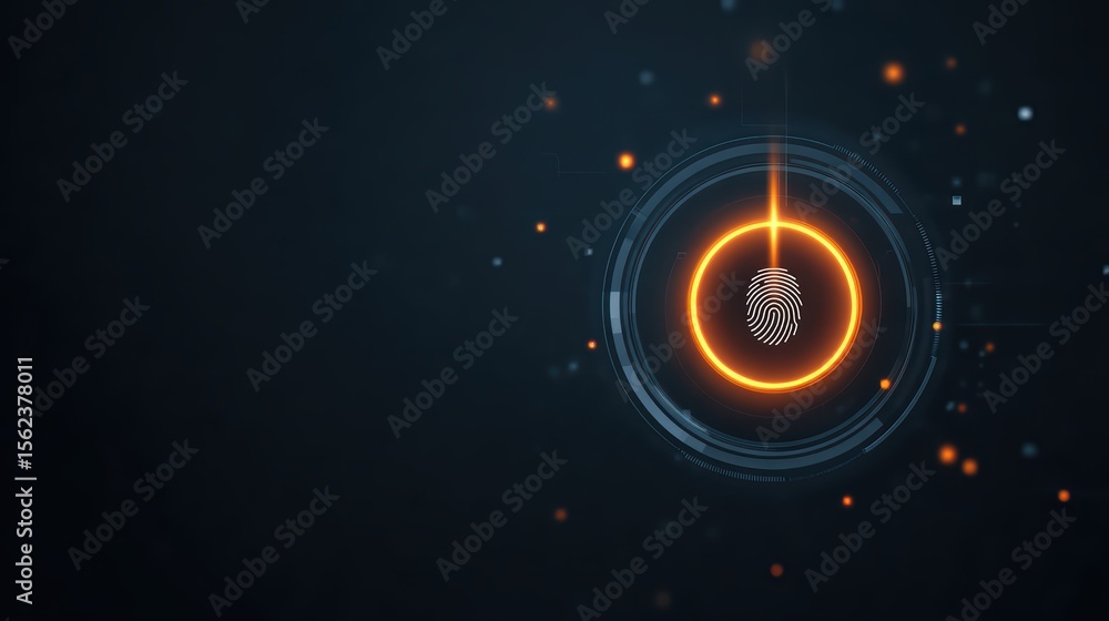 Obraz premium Modern Digital Fingerprint Technology Concept with Glow and Abstract Circles on Dark Background