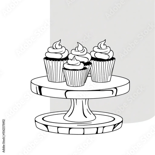 A wooden cake stand with cupcakes