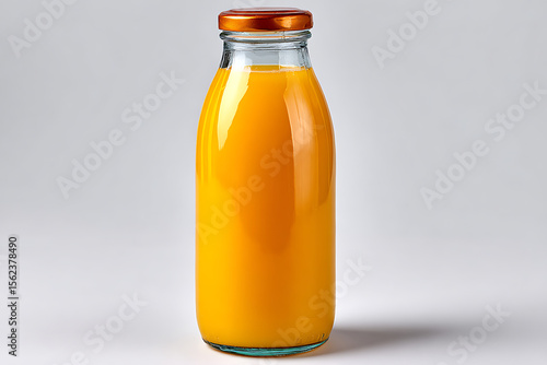 Vibrant orange juice in clear glass bottle beverage