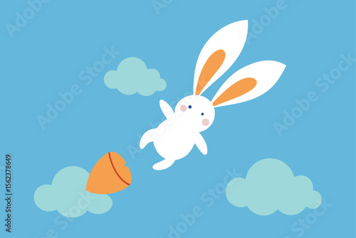 design a bunny skydiving with an egg shaped parachute Easter poster