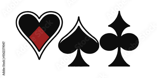 Playing Card Suits Heart Diamond Spade Club Symbols in Red on vector