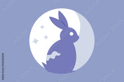 Draw an Easter poster with a bunny gazing at the moon shaped like an egg