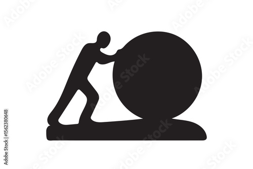 Man pushing big boulder icon silhouette illustration with white background.