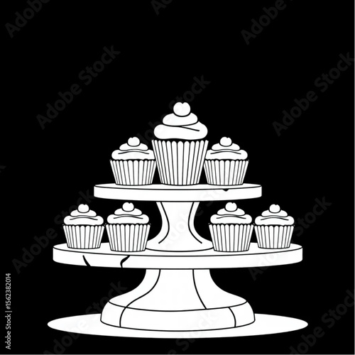 A wooden cake stand with cupcakes