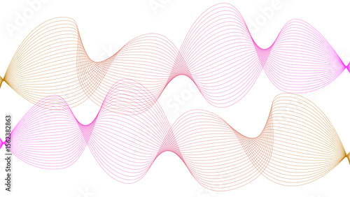 	
Vector curvy abstract line art wavy flowing dynamic colorful lines white background in concept music or sound, wave, wind, information flow	
