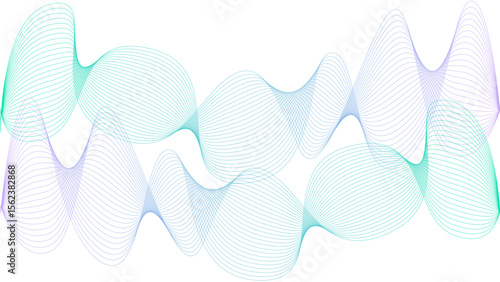 	
Vector curvy abstract line art wavy flowing dynamic colorful lines white background in concept music or sound, wave, wind, information flow	
