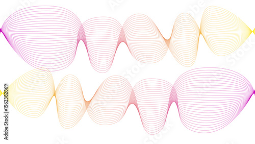 	
Vector curvy abstract line art wavy flowing dynamic colorful lines white background in concept music or sound, wave, wind, information flow	
