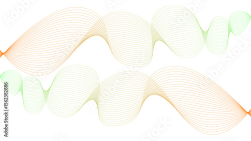 	
Vector curvy abstract line art wavy flowing dynamic colorful lines white background in concept music or sound, wave, wind, information flow	
