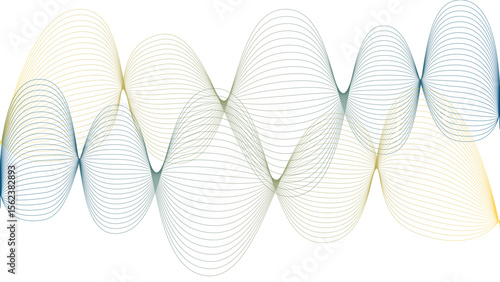 	
Vector curvy abstract line art wavy flowing dynamic colorful lines white background in concept music or sound, wave, wind, information flow	

