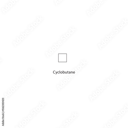 Cyclobutane skeletal structure. Aliphatic hydrocarbon compound schematic illustration. Simple diagram, chemical formula.
