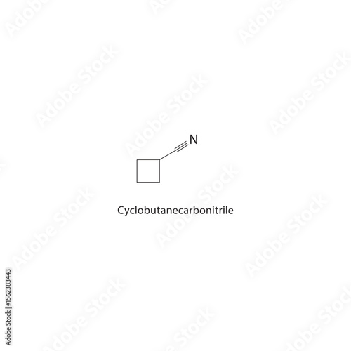 Cyclobutanecarbonitrile skeletal structure. Nitrile compound schematic illustration. Simple diagram, chemical formula.