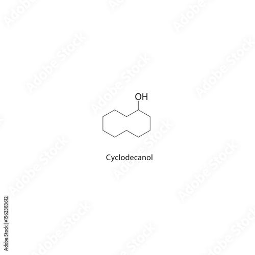 Cyclodecanol skeletal structure. Alcohol compound schematic illustration. Simple diagram, chemical formula.