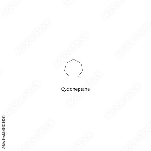 Cycloheptane skeletal structure. Saturated hydrocarbon compound schematic illustration. Simple diagram, chemical formula.