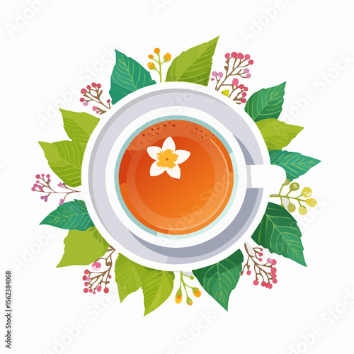 Feuille de thé et tasse de thé 