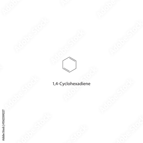 1,4-Cyclohexadiene skeletal structure. Diene compound schematic illustration. Simple diagram, chemical formula.
