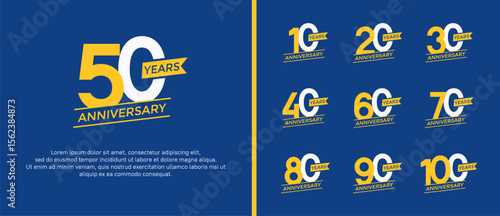 set of anniversary logo flat yellow and white color on blue background for celebration moment
