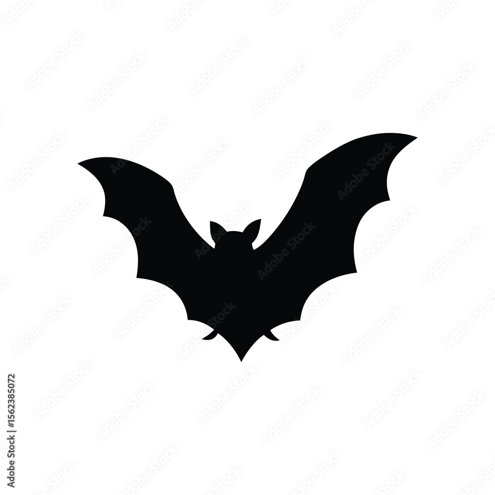 Fototapeta premium Black silhouette bat flying on white background Vector illustration