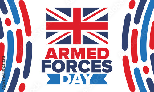 Armed Forces Day in United Kingdom. Great Britain flag. Veterans' and Memorial Day. Holiday to honoring the armed forces. British flag. Army Day. Creative art poster. Vector illustration