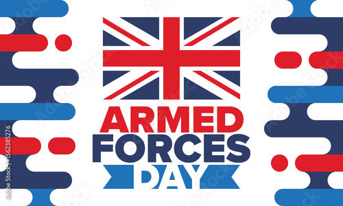 Armed Forces Day in United Kingdom. Great Britain flag. Veterans' and Memorial Day. Holiday to honoring the armed forces. British flag. Army Day. Creative art poster. Vector illustration