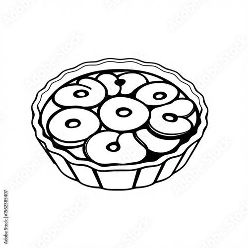 A ceramic pie plate with apple tart