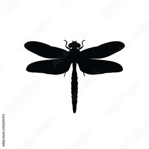 Black silhouette dragonfly hovering on white background Vector illustration