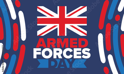 Armed Forces Day in United Kingdom. Great Britain flag. Veterans' and Memorial Day. Holiday to honoring the armed forces. British flag. Army Day. Creative art poster. Vector illustration