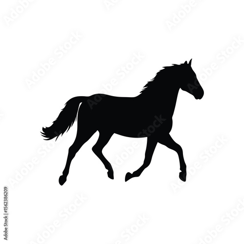 Black silhouette horse galloping on white background Vector illustration