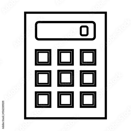 Black calculator icon in flat style. Simple electronic device symbol representing calculation, finance, accounting, or math. Perfect for business, education, office, or technology themes.