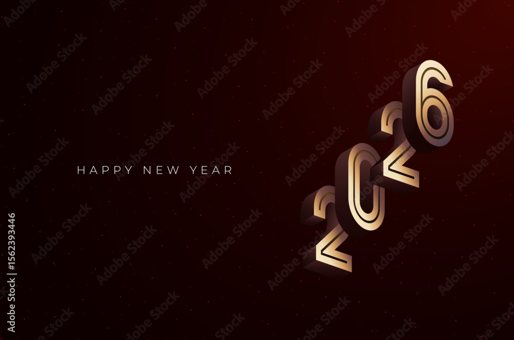 Fototapeta premium 3d shiny gold New Year 2026. Elegant and modern celebration of the year with copy space.