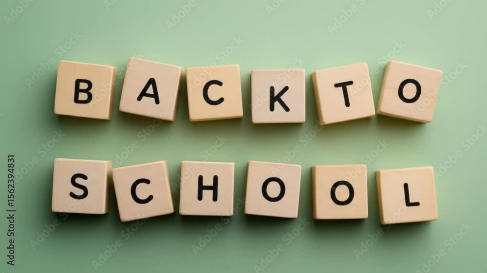 Wooden letter tiles on a light green background spell out Wooden letter tiles on a light green background spell out