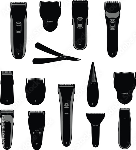 A colorful collection of modern electric shavers and epilators vector illustrations, perfect for designs related to personal grooming, beauty, and hair removal products.