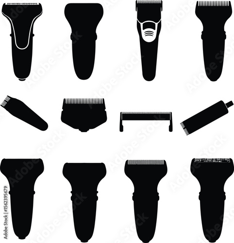 A colorful collection of modern electric shavers and epilators vector illustrations, perfect for designs related to personal grooming, beauty, and hair removal products.