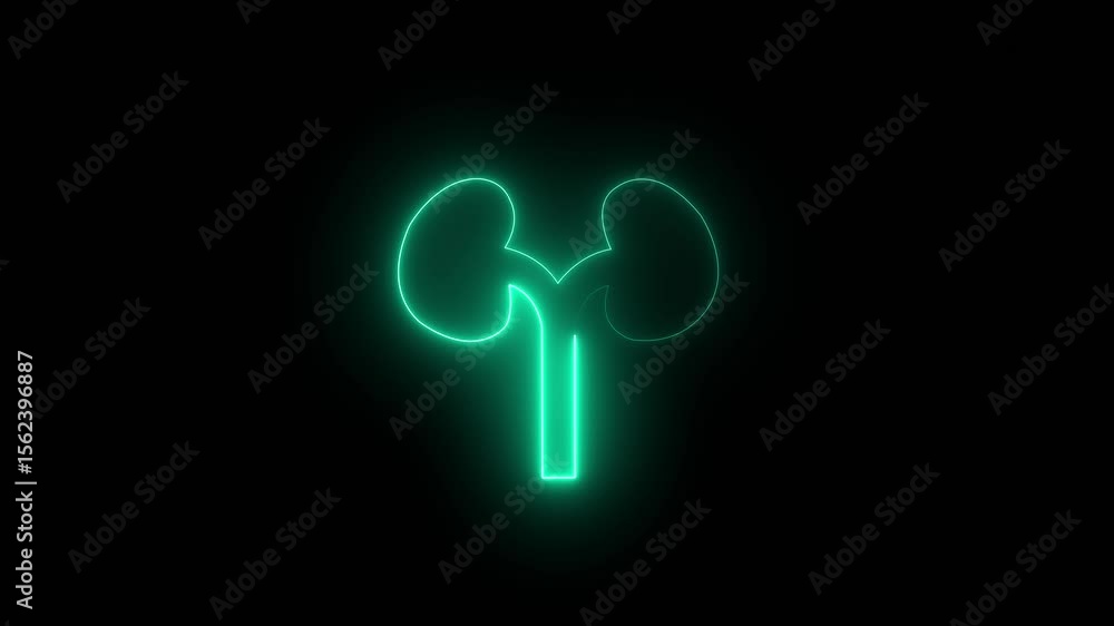 neon kidney icon animation on black background. Glowing human kidney motion. simple line kidney icon. neon kidney icon animation on black background. Glowing human kidney motion. simple line kidney icon.