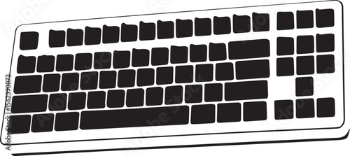 Vector illustration of piano keys on white background with keyboard and technology elements