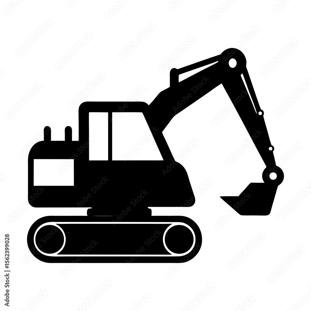 Excavator full black silhouette with extended arm vector illustration Excavator full black silhouette with extended arm vector illustration