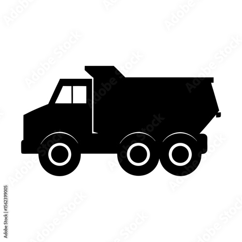 Dump truck with raised bed full black silhouette tipping position vector illustration