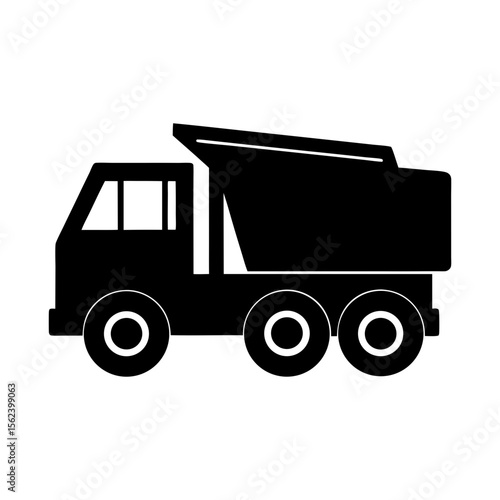 Material dumper truck full black silhouette construction vehicle vector illustration