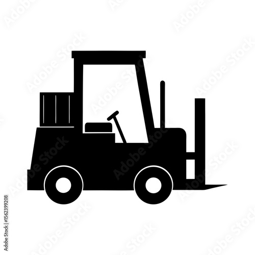 Forklift with load full black silhouette industrial machine vector illustration