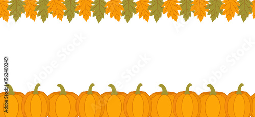 Colorful autumn harvest backdrop featuring pumpkins and autumn leaves