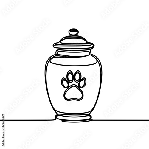 Pet cremation urn with paw print design on white background - Concept of funeral  