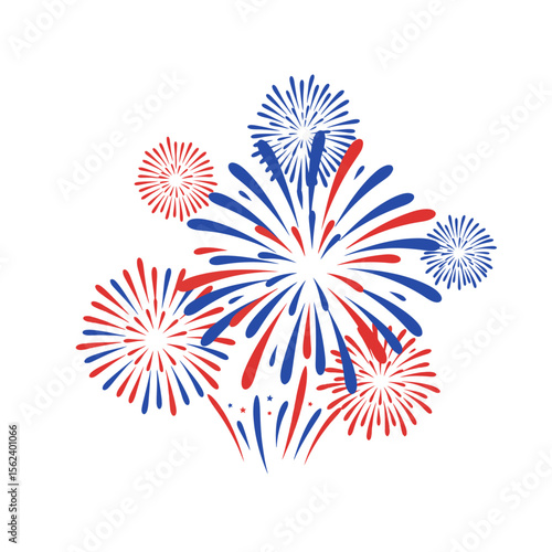 Vivid burst of red white and blue fireworks display